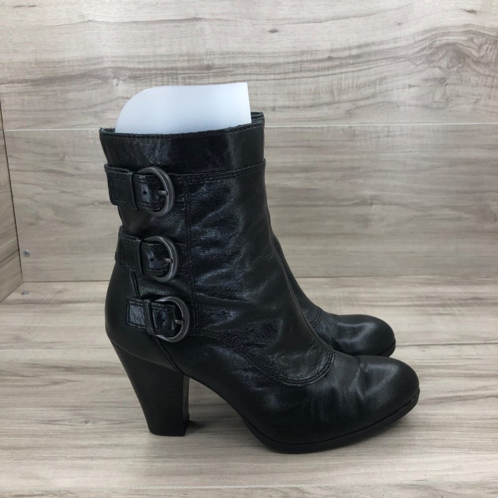 Born Ankle Boots Womens 6 Vivi Black Leather Heeled Booties